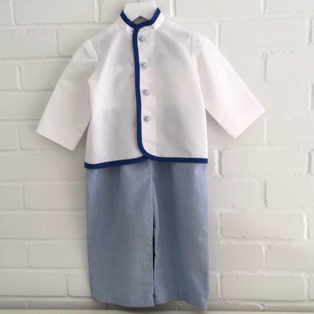 Classic White and Blue Boys Size 18M-24M Nautical Two-Piece Spring Outfit